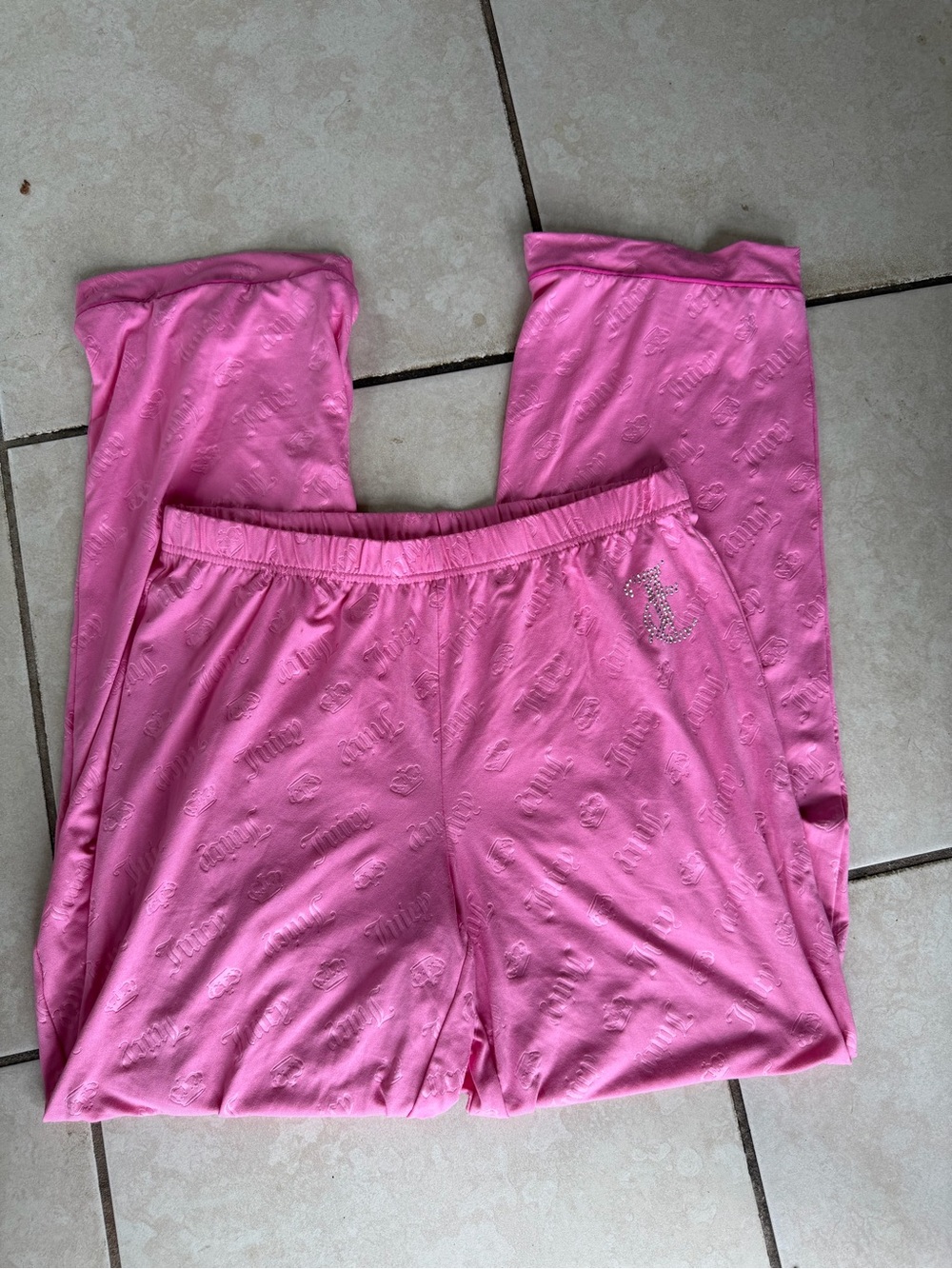 Juicy Couture Pink All-Over Embossed Logo Pajama Pants Rhinestone Size Small